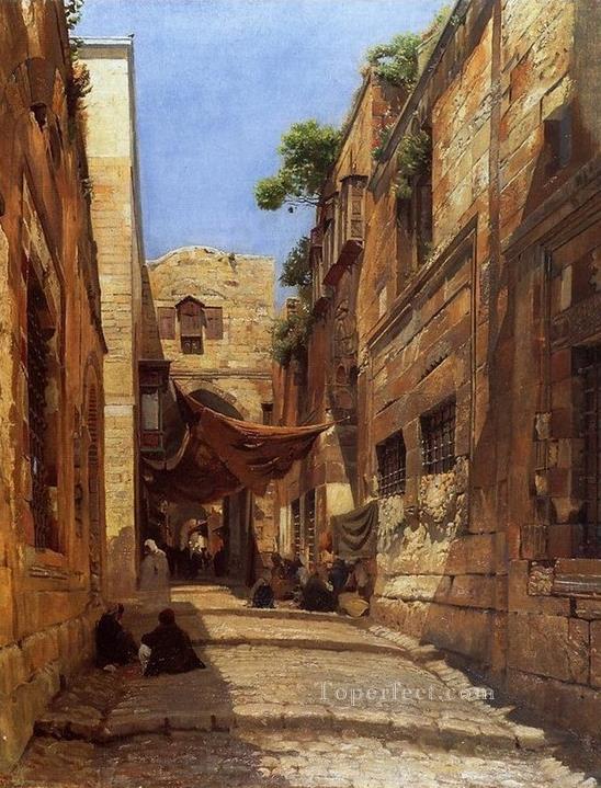 エルサレムの街路の風景 グスタフ・バウエルンファインド オリエンタリスト油絵